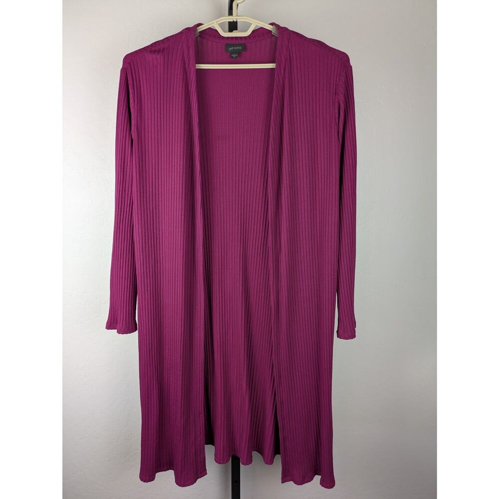 J. Jill Wearever Rib Knit Open Front Long Cardigan Sweater cranberry pink